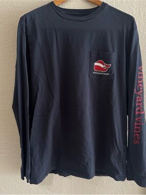 Christmas- Vineyard Vines Navy Long-Sleeve Pocket Tee with Red Whale Logo